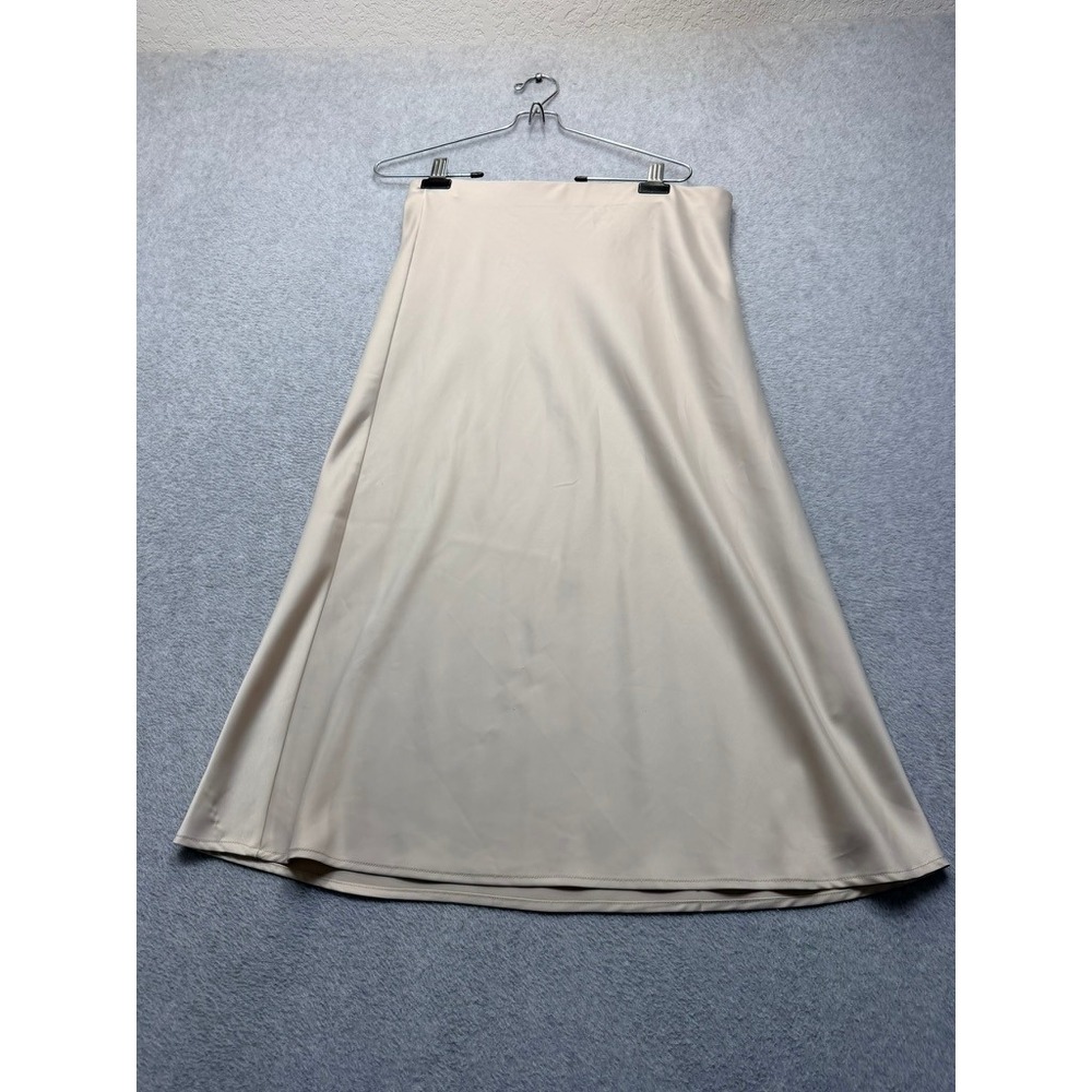 Champagne Satin Midi Skirt Beige A-Line Minimalist Neutral Lined Skirt